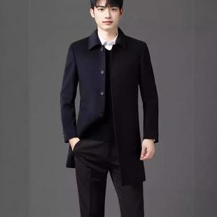 新款男双面呢大衣秋冬装中时年尚翻领套羊毛呢大衣外绒羽Y6807-PP