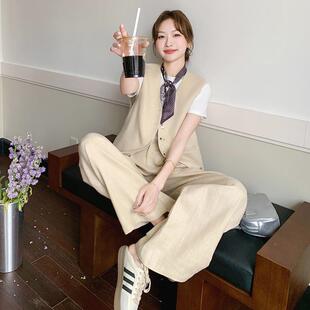 韩系穿腿搭一整套女夏季新休款高级感闲甲恤阔裤三C079-255马件套