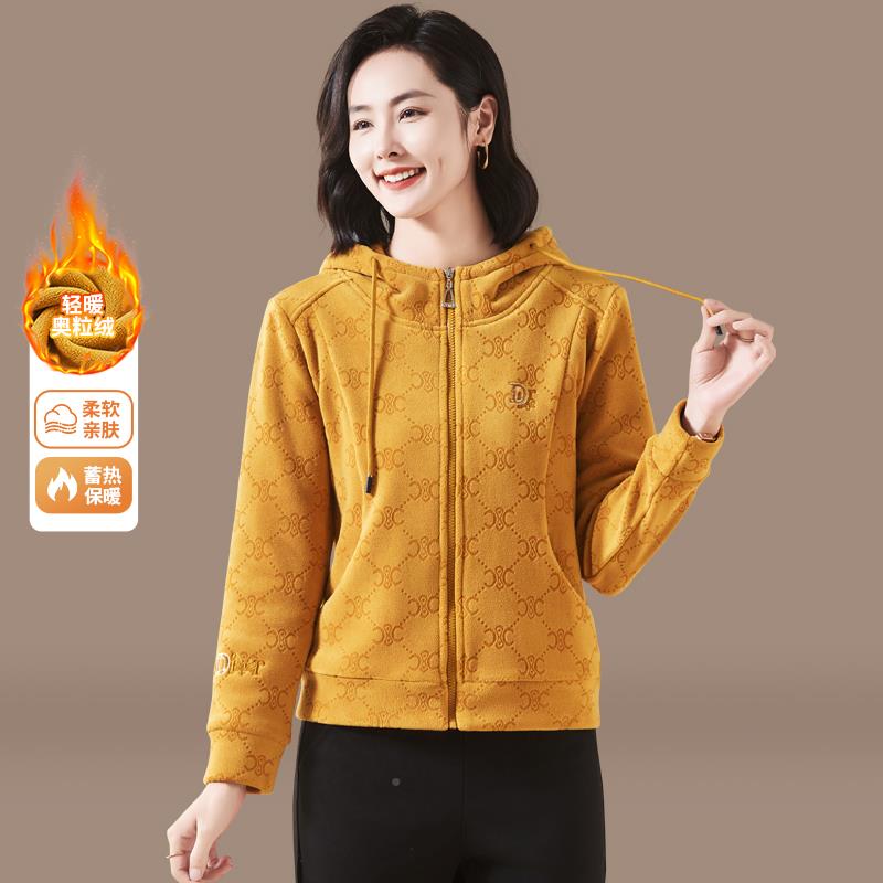 加绒外套女秋冬粒新款双面奥绒长袖厚卫8428415衣加时尚休闲衣上