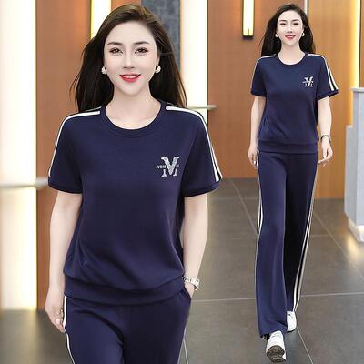 装网红宽松件两件套女轻时尚年短袖上夏171-6622衣长裤两套女潮