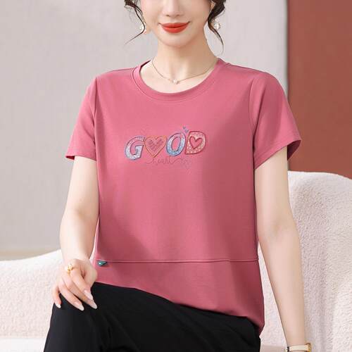 女休闲运服套装夏季新款时花尚薄款10399127圆领短袖九分裤印两动