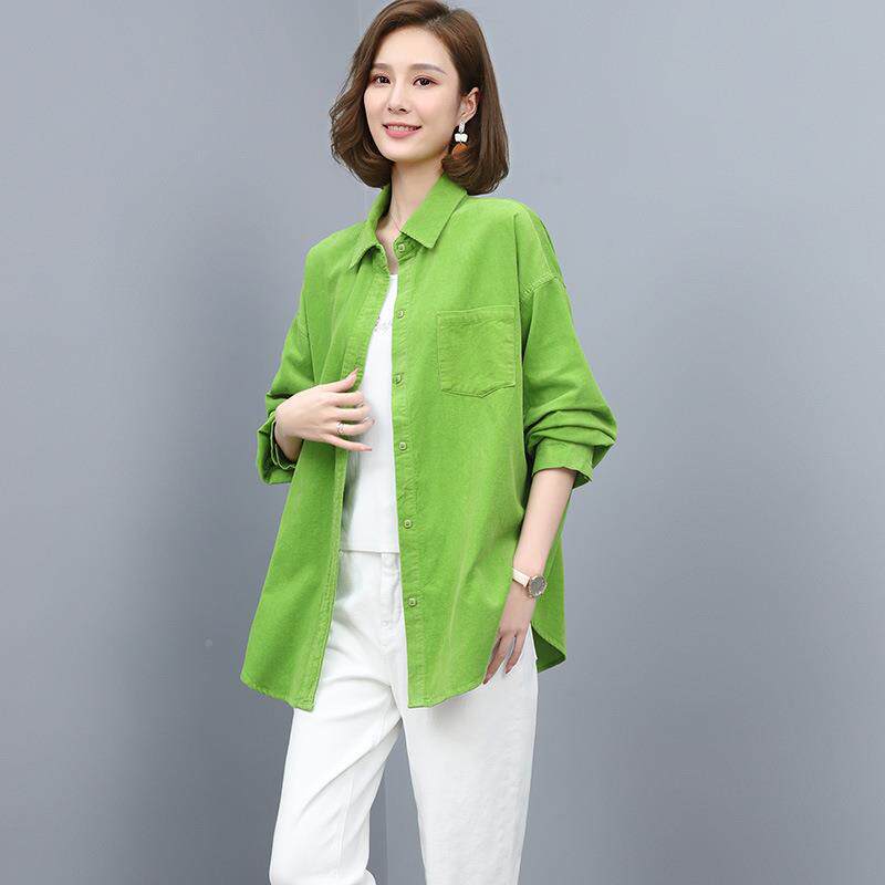 上灯芯绒衬衫女闲长袖春秋季休宽松大码衬衣ZMAN2116套中长外款外