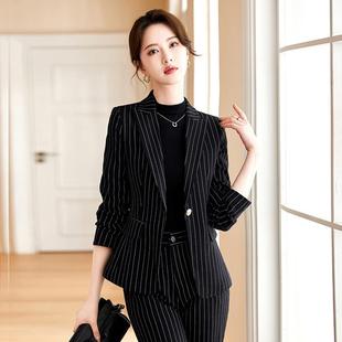 跨业境端女神范条纹高职外套女秋季新款AL820505职套裤套装两件套