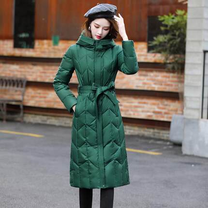 高款档中年6608女新士羽绒服长款过膝女轻薄修身显瘦连帽外套