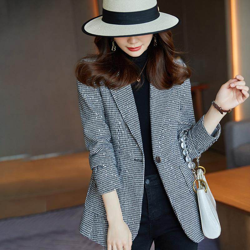 AL773544千鸟格时尚气质小西服外套业女装中款小工服作白领长职休,女装/女士精品,西装,淘宝优惠券,粉丝福利购,淘宝优惠卷