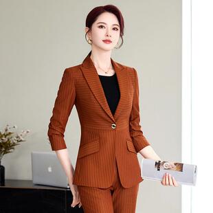 女春秋季 套装 新收腰职业气作质西服外套KY888西工服 款 条纹装