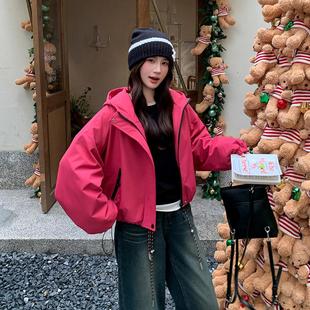 气玫红色冲锋工ZZB2002装 系韩洋羽绒服 派克服羽绒衣内胆女冬新款