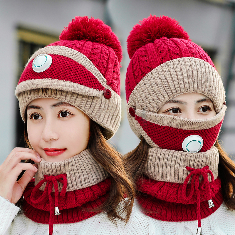 加绒加厚骑车帽子围脖口罩女