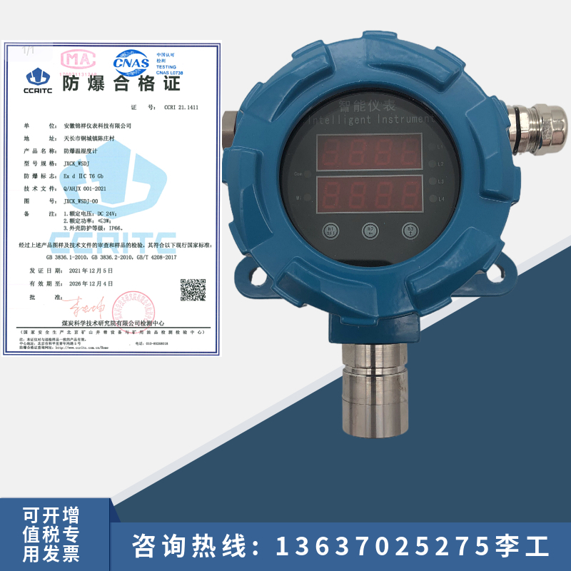 防爆型温湿度传感器工业高精度养殖大棚冷库专用温度计报警湿度计