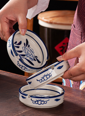 粗陶灰缸商用白色酒店餐厅陶瓷白烟灰缸办公室餐桌民宿圆形小烟缸