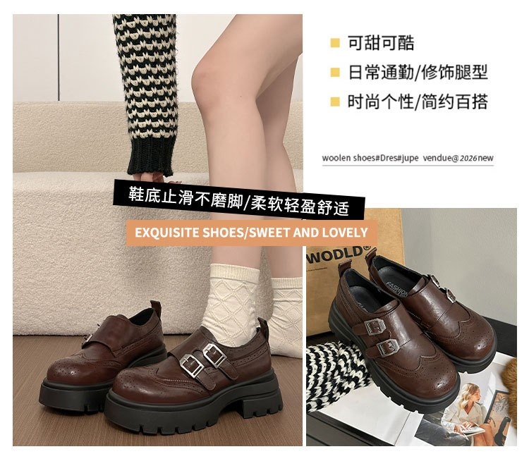 双排皮带扣一脚蹬小皮鞋女2026英伦复古布洛克雕花乐福鞋时尚单鞋,女鞋,乐福鞋（豆豆鞋）,淘宝优惠券,粉丝福利购,淘宝优惠卷