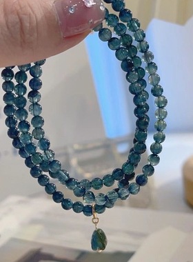 新款古风气质仿冰蓝灰月光石蓝光串珠手链女小众设计时尚缠绕