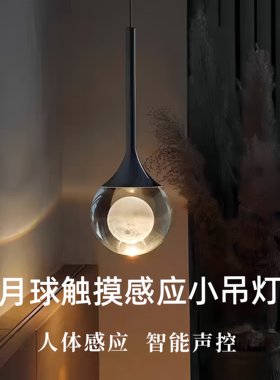主卧室床头吊灯创意艺术月球小吊灯轻奢高级感声控触摸水晶吊线灯
