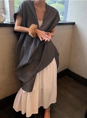 K2 ONLINESTORE  【现货】白色吊带裙搭慵懒风宽松叠穿罩衫两件套