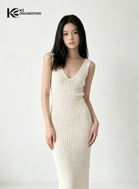K2 ONLINESTORE 镂空提花v领背心连衣裙女装性感露背修身包臀长裙