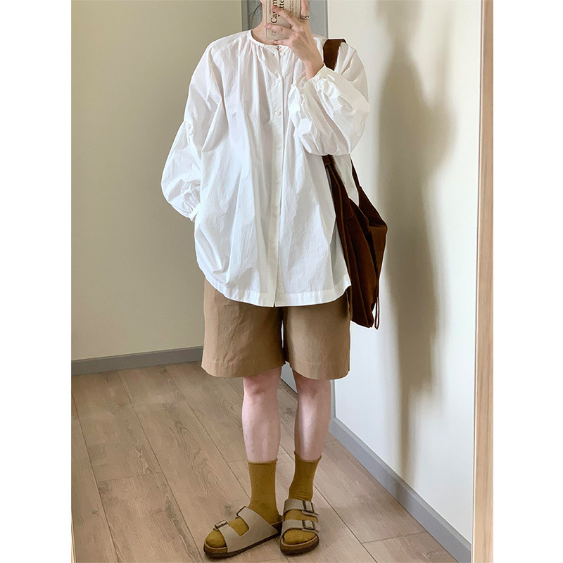 文艺风灯笼袖圆领衬衫女