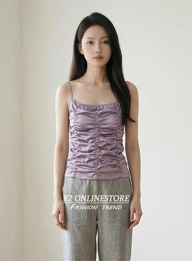 K2 ONLINESTORE 小众设计感紫色褶皱吊带背心女时尚修身外搭上衣