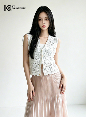 K2 ONLINESTORE 法式镂空钩花单排扣v领针织开衫女装薄款叠穿上衣