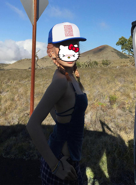 K2 ONLINESTORE 辣妹复古蓝色牛仔挂脖背心女装系带露背修身上衣