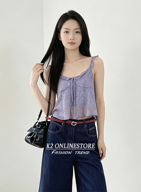 K2 ONLINESTORE小众设计感印花系绳吊带背心女紫色氛围感休闲上衣