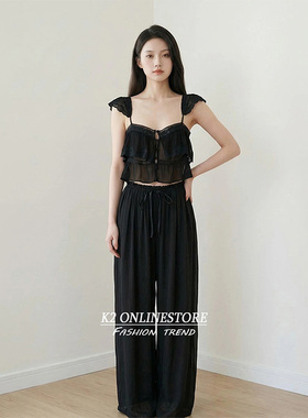 K2 ONLINESTORE 纯欲黑色透感拼接飞飞袖衬衫女小众显瘦百搭上衣