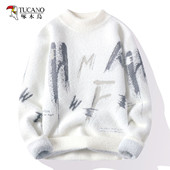 啄木鸟冬季 半高领针织衫 加厚水貂绒毛衣男潮流保暖打底衫 学生修身