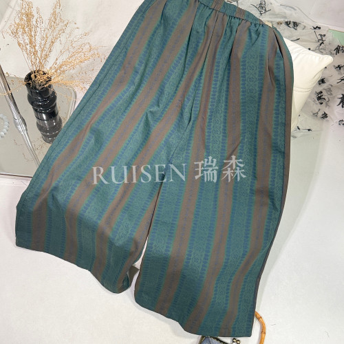 979 秋季加厚国风条纹裤休闲百搭气质阔腿裤