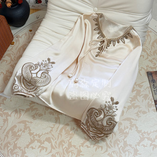 衣长57 胸围102 719 重工刺绣圆领流苏纯色上衣T恤国风新中式