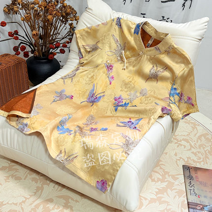 647 中式国风改良短袖旗袍上衣中长款奥黛-胸围106-衣长75