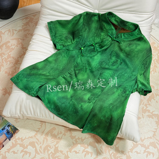 修身 绿色小旗袍T恤上衣短款 国风新中式 2635