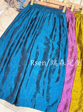 876 蝴蝶提花松紧腰纯色花苞裤夏季薄款国风裤子
