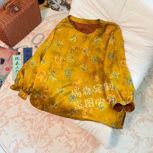 早秋新品 前长57 国风莨纱圆领长袖 胸围106 后长59 T恤上衣 907