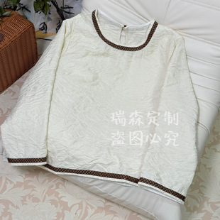 国风秋季 胸围102 圆领长袖 上衣宽松短款 衣长59 打底衫 609