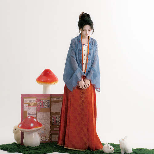 芷蘅间 朱蓝织梦 新中式原创国风汉元素汉服女日常通勤短衫马面裙