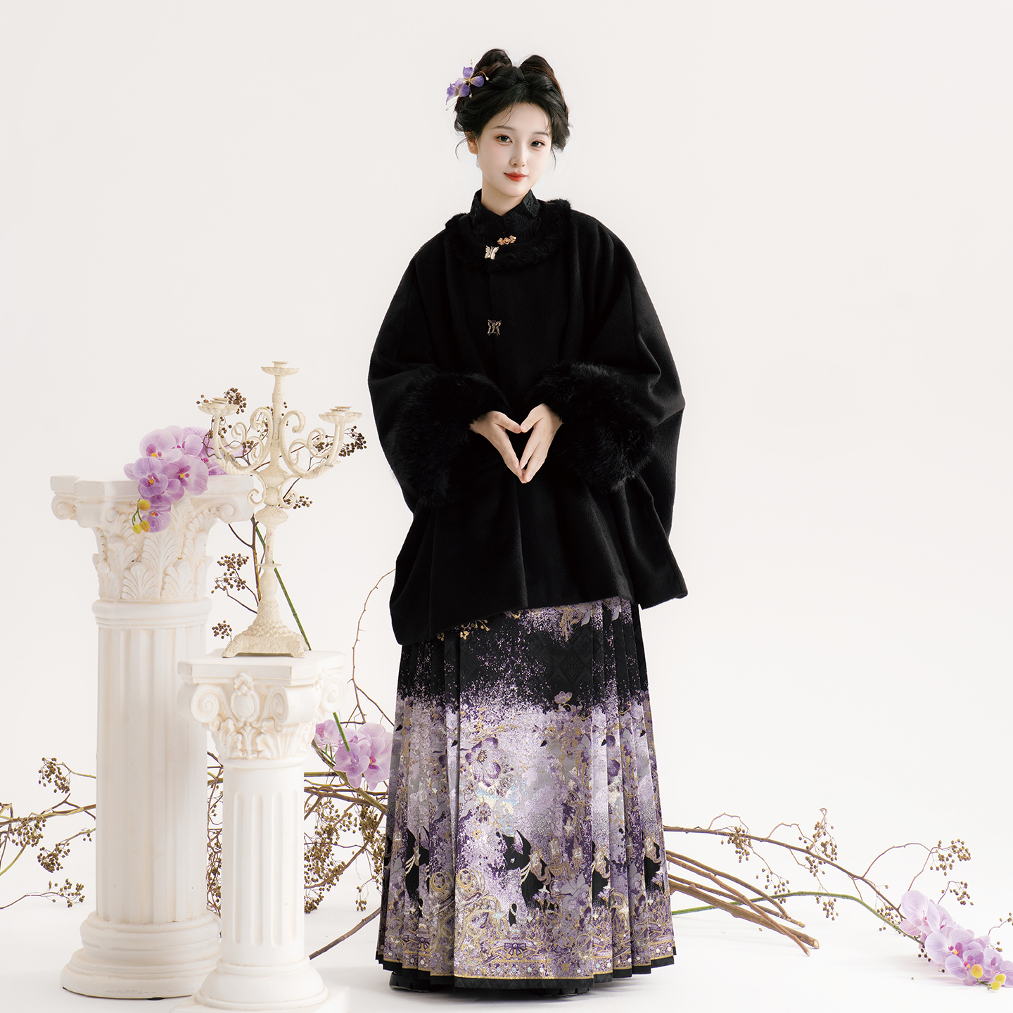 芷蘅间 时光篇章 国风原创明制汉服女新款黑色斗篷衬衣百搭马面裙