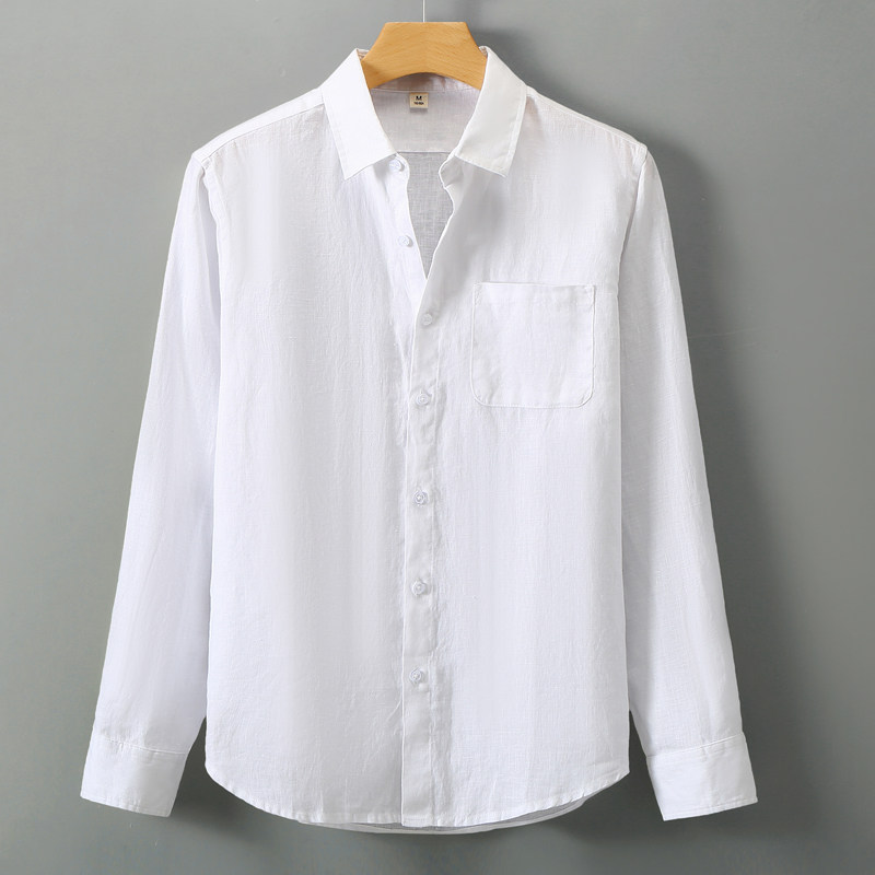 thumbnail for Spring Summer Men's Long Sleeve Pure Linen Shirt Casual Thin Shirt Jacket Men's Breathable Cotton Linen Top