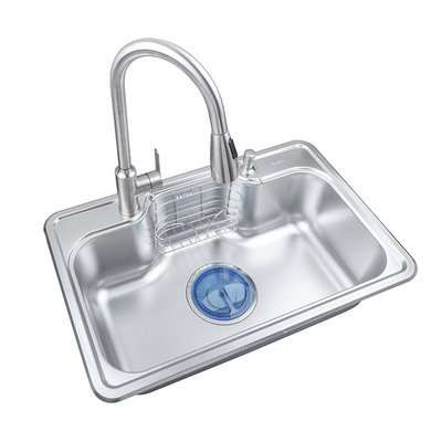 SUS304不锈钢压纹面水槽韩款港湾式大单槽一体拉伸菜盆套餐7548