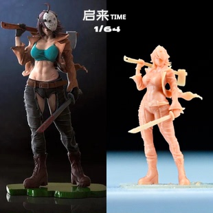 微缩小人偶十三号星期五猛鬼女杰森面具砍刀美女1/64比例涂装白模