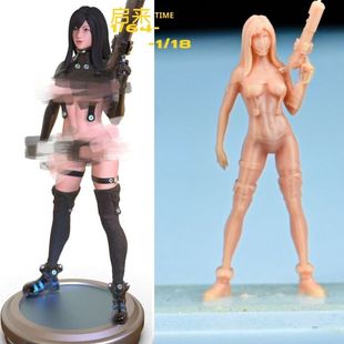 小人偶下平玲花杀戮都市漫画站立持枪黑色战斗服1/43比例微缩白模