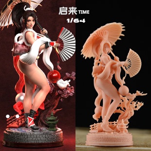 微缩小人偶不知火舞手办饿狼传说游戏红色性感女忍者手持扇子白模