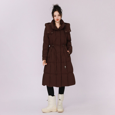 羽绒服女冬季2025新款高端大牌收腰女款修身中长款白鸭绒冬季外套