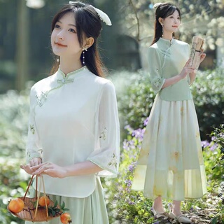 新中式汉元素禅意茶服旗袍民国风改良汉服复古文艺国风仙气质女装