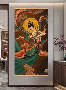 古风中式装饰画竹子卷帘卷轴挂画走廊客厅画茶室玄关挂画印花竹帘