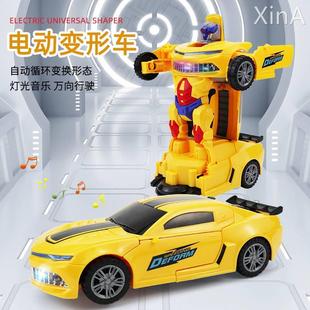 新款 电动万向大黄峰变形汽车灯光音乐自动变形机器人儿童益智玩具