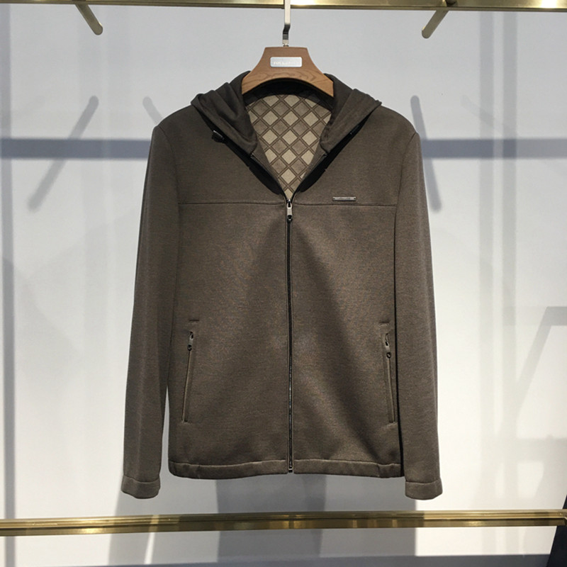 24春款新品 连帽外套样衣 男士商务时尚拉链门襟 针织茄克衫