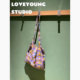 loveyoung原创 紫色霓虹 复古格纹慵懒风长肩带单肩包休闲布袋