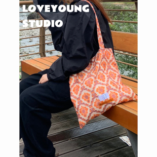 慵懒风长肩带布袋 新复古vintage多风格 loveyoung原创 橘调繁花
