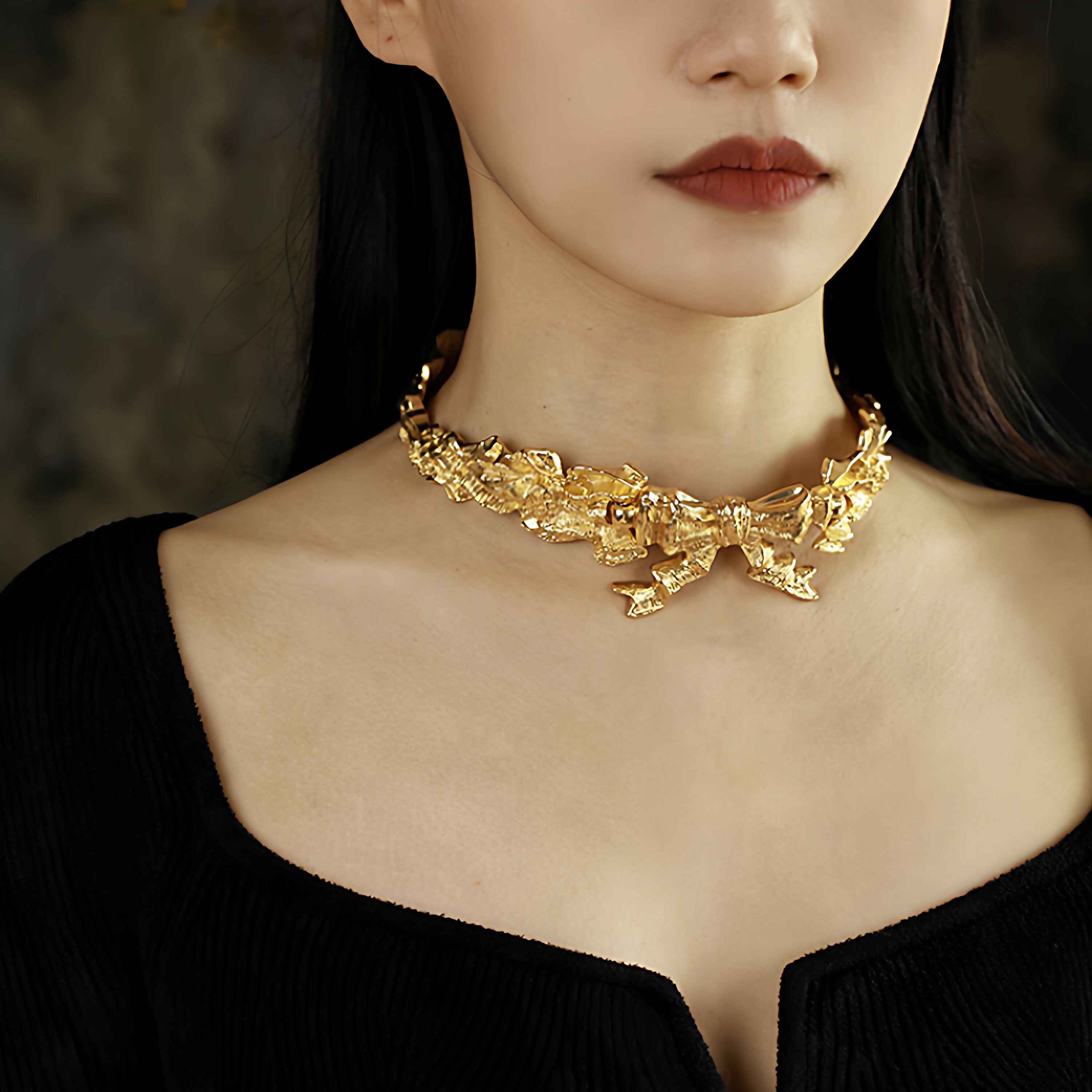 黄金雕刻中古项链华丽chocker