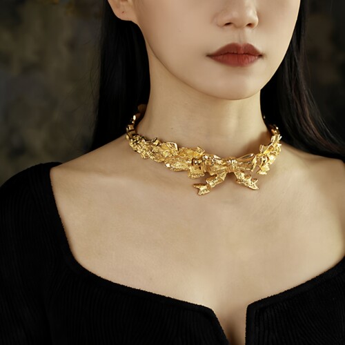 黄金雕刻中古项链华丽chocker
