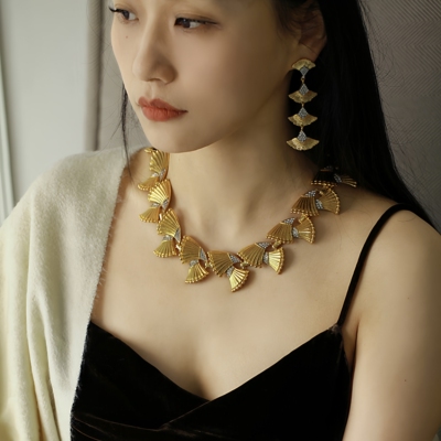 复古文艺风24K金电镀银杏叶项链